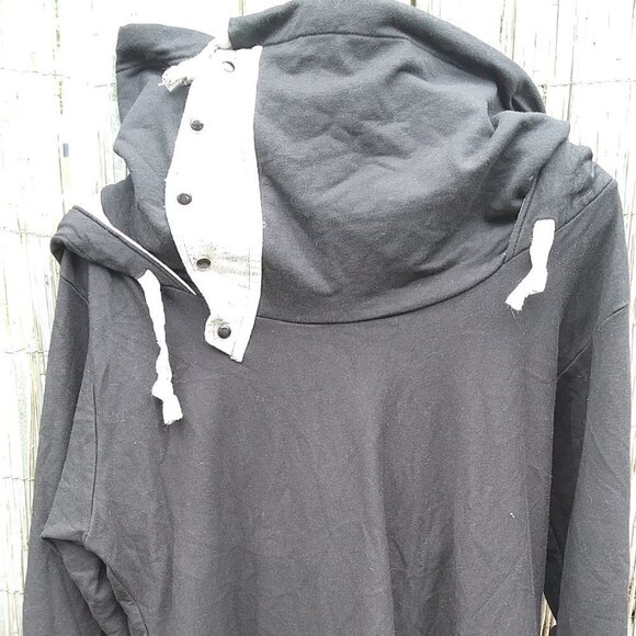 Layer's Squared Hoodie Sweatshirt Bl & Gray Cowl Pullover Snaps Ties - L Unique - Picture 12 of 16